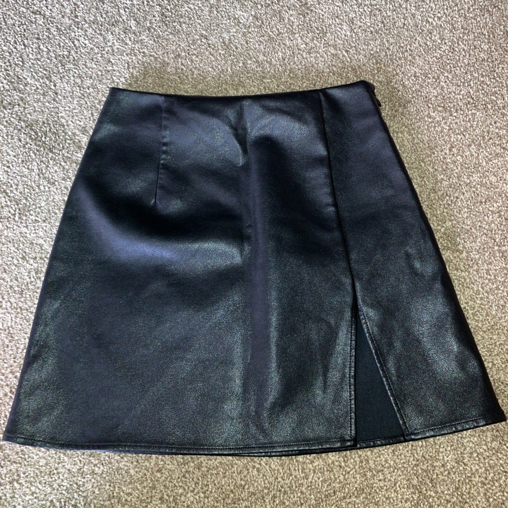 Small black leather skirt